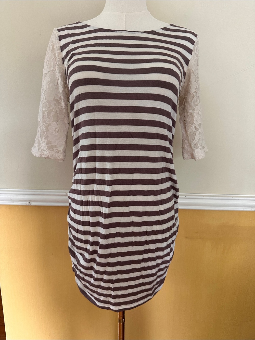 Jessica Simpson Maternity Striped Tunic with Lace Elbow Sleeves